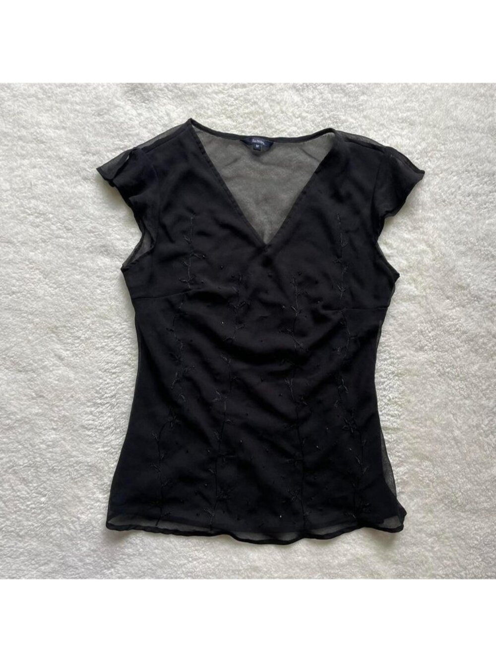 Vintage black sheer fairy top with floral beaded details
